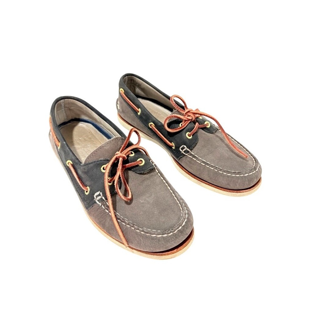 VTG Sperry Gold Cup Mens 9.5 M Grey Navy Leather Boat Shoes 10847079 Deck Shoes